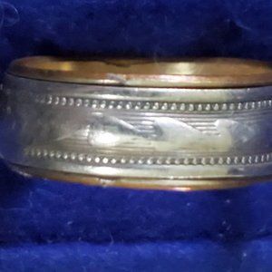Beautiful 1910 -1920 12kt Gold Filled and Sterling Hearts Wedding Band Ring